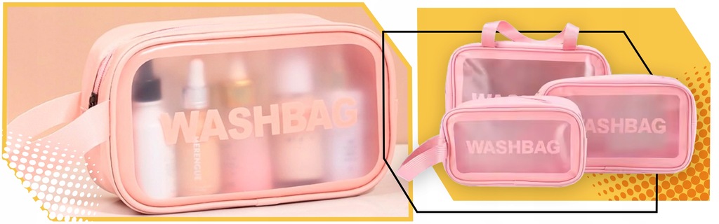 ZESTAW 3x KOSMETYCZKA PODRÓŻNA PRZEŹROCZYSTA WASHBAG DAMSKA RÓŻOWA EAN (GTIN) 5906700046667